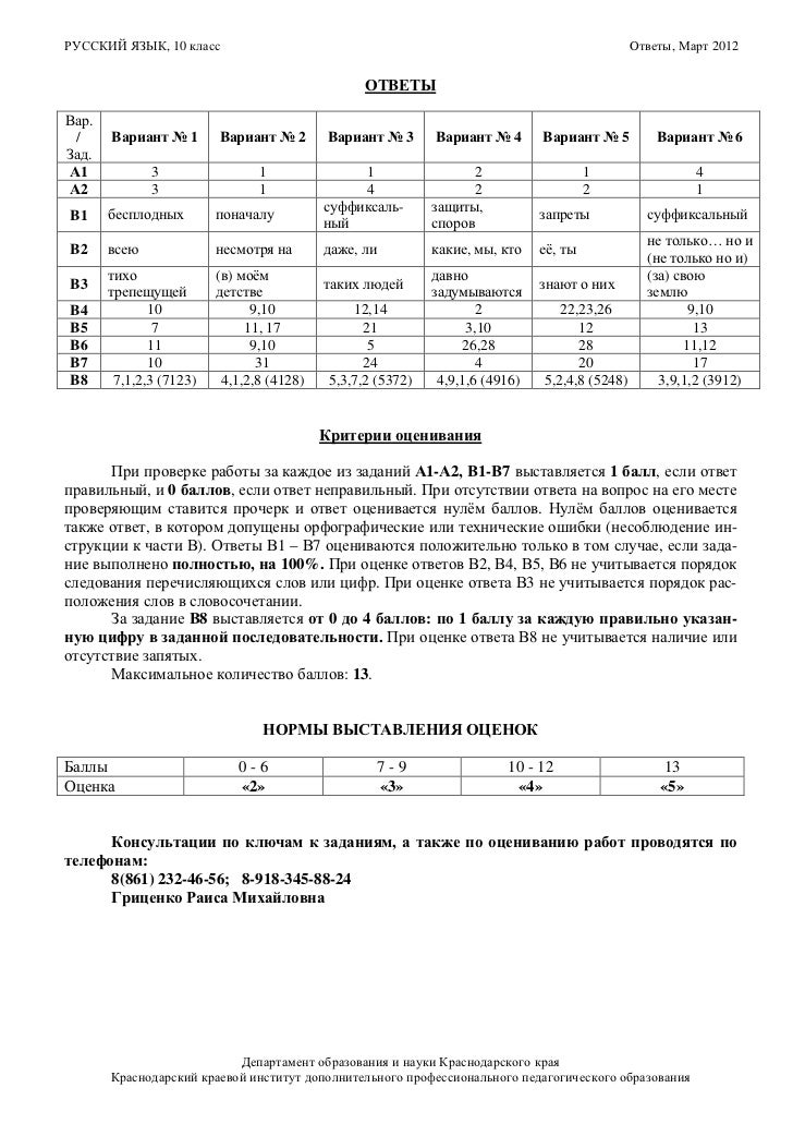 Ответы и критерии по русскому языку11 класс декабрь